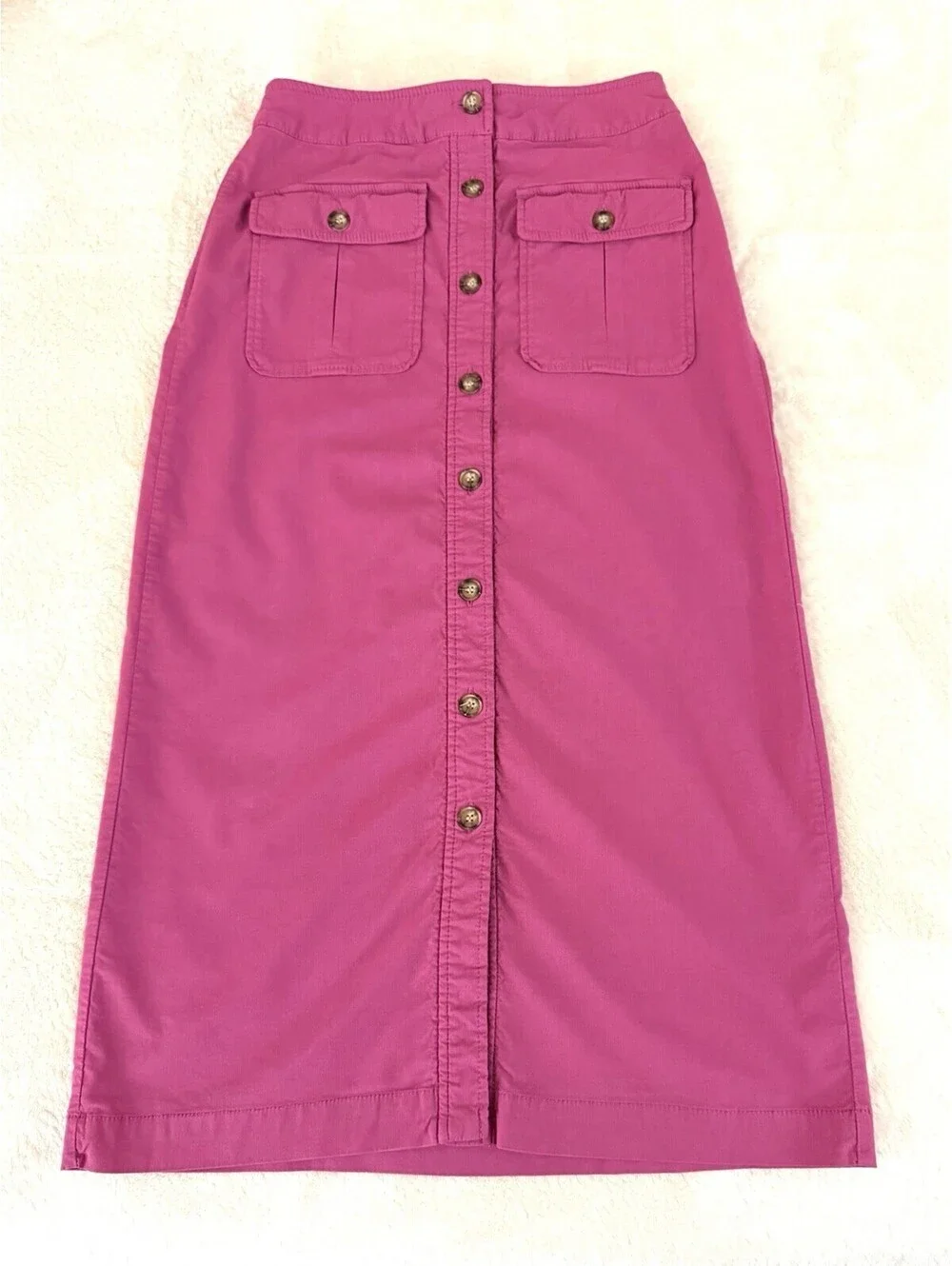 Nicole Miller New York Button Front Midi Skirt Pink XS Stretch Pockets